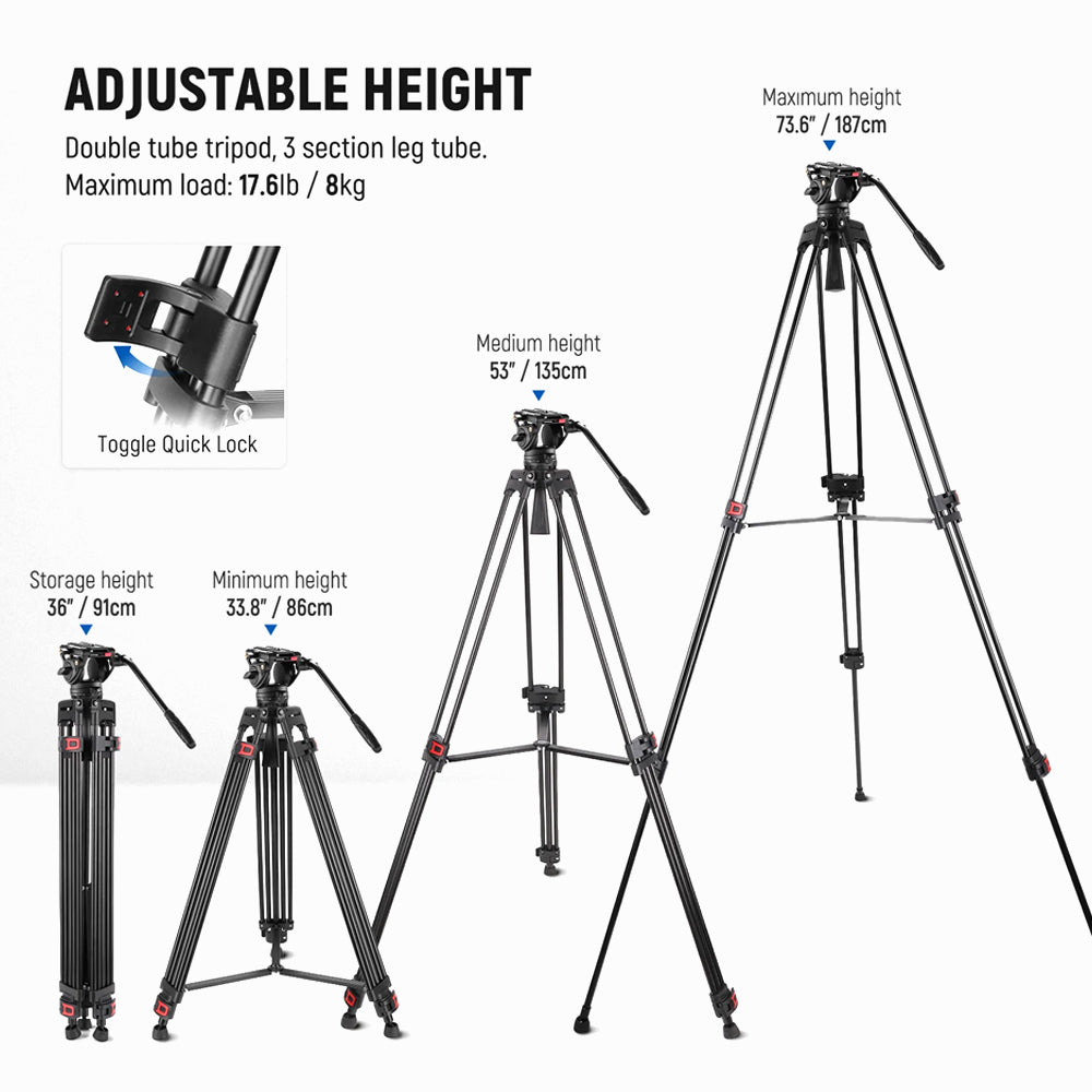 Neewer TP74 Video Aluminum Tripod with Fluid Head