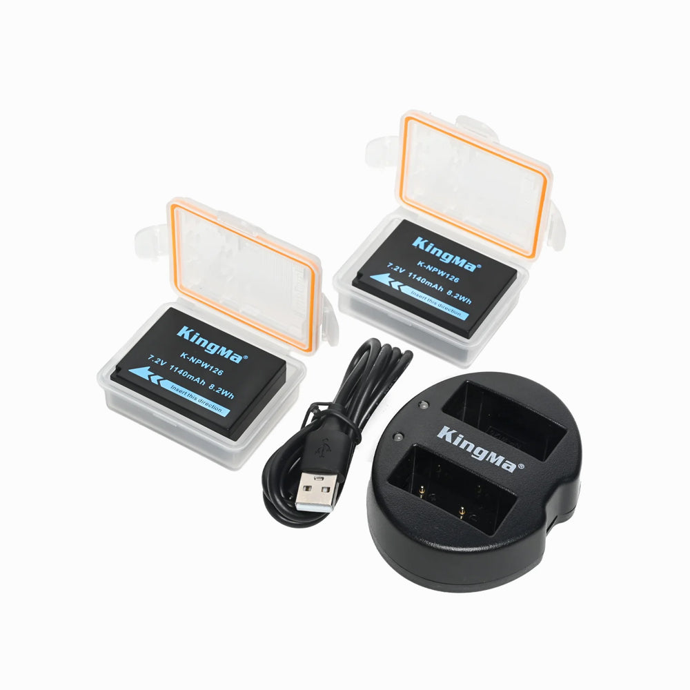 KingMa 2-Pack 1140mAh NP-W126 Battery and Dual USB Charger for Fujifilm (BM015-NPW126)