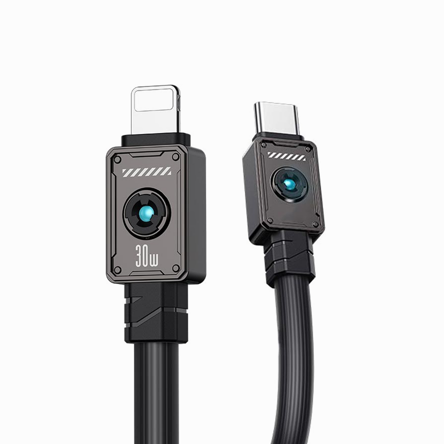 USAMS US-SJ685 Type-C To Lightning 30W Zine Alloy Fast Charging & Data Cable With Light -Mecha Series 1.2m White