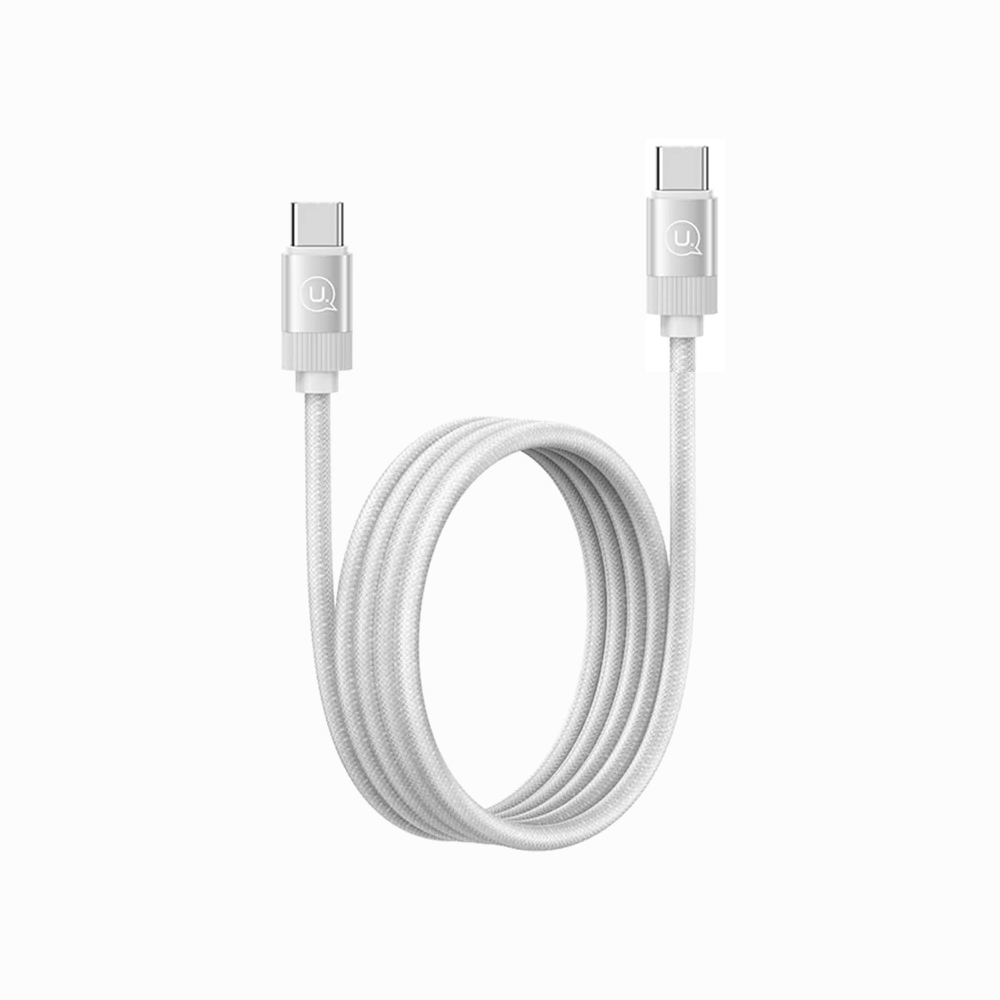 USAMS US-SJ705 Rui Series Type-C to Type-C Data Cable 30W Nylon Braided Magnetic Rollable (1m) Silver