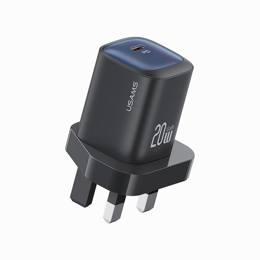 USAMS CC250 GaN Charger PD 3.0 Fast Charging 20W Wall Adapter, UK Plug - Black