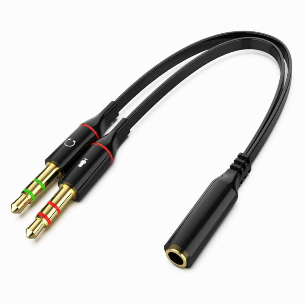 3.5MM Female To 2 Male Gold Plated Headphone Mic Audio Y Splitter Flat Cable