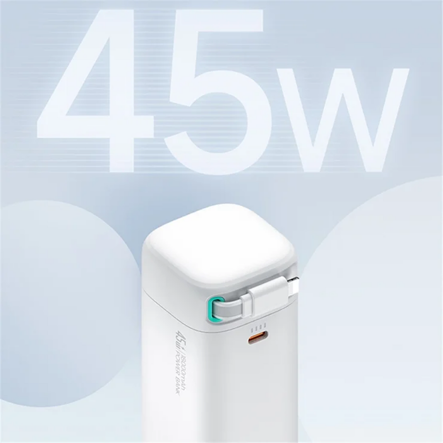 USAMS Power Bank US-CD217 PD 45W 18000mAh Dual Output Portable Charger with iP Magnetic Retractable Cable - White