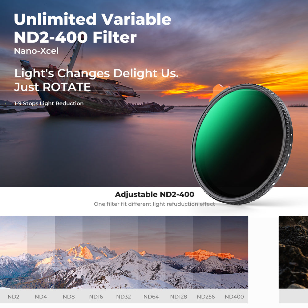 K&F Concept 40.5mm Variable ND Filter ND2-ND400 (1-9 Stop) Lens Filter Waterproof Scratch Resistant Nano-Xcel Series(KF01.2374)