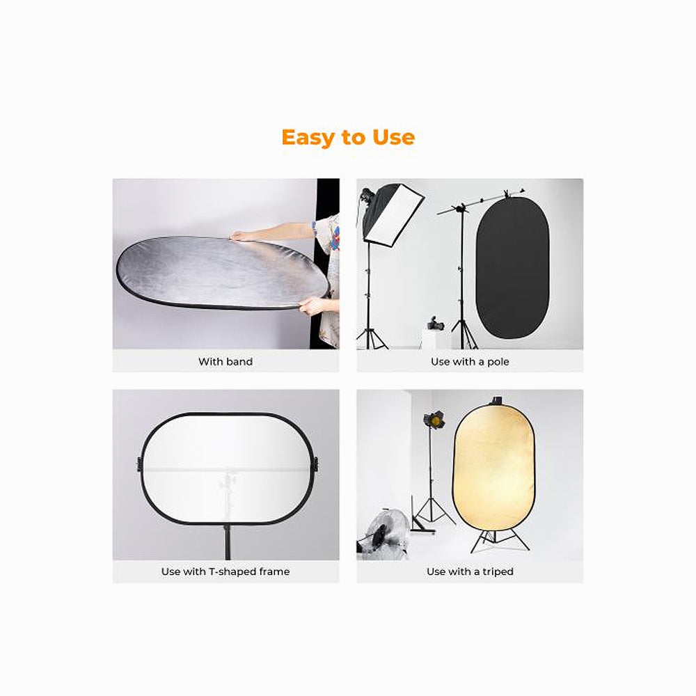 ZEGO 60 x 90cm Collapsible 5-in-1 Reflector Disc Gold, Silver, White, Translucent,