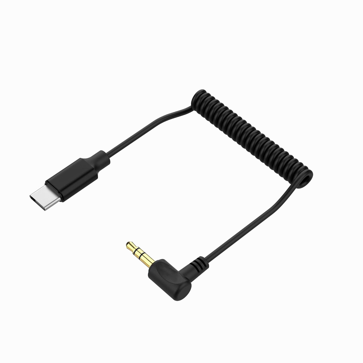 Audio Cable USB-C Male Straight - 3.5mm TRS Male Right Angle - 8 1/2" Coiled
