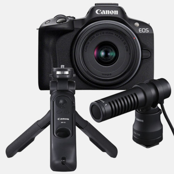 Canon EOS R50 Mirrorless Camera Body (Black) W/ Microphone & Tripod Accessory Bundle – 24.2MP