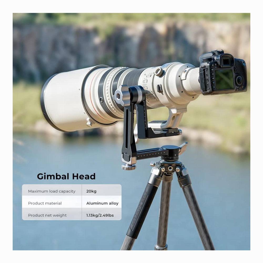 K&F Concept Tripod Gimbal Head CNC Aluminium Alloy Heavy Duty 360° Panoramic Head with 1/4-inch Arca - Type Quick Release Plate, Load Capacity up to 20kg/44lbs for DSLR Cameras (KF31.052)