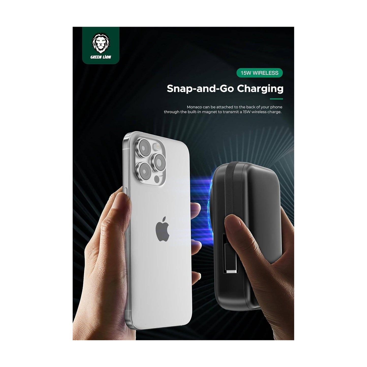 Green Lion Monaco Magsafe Power bank 20000 mAh 20W (Type-C) - Black