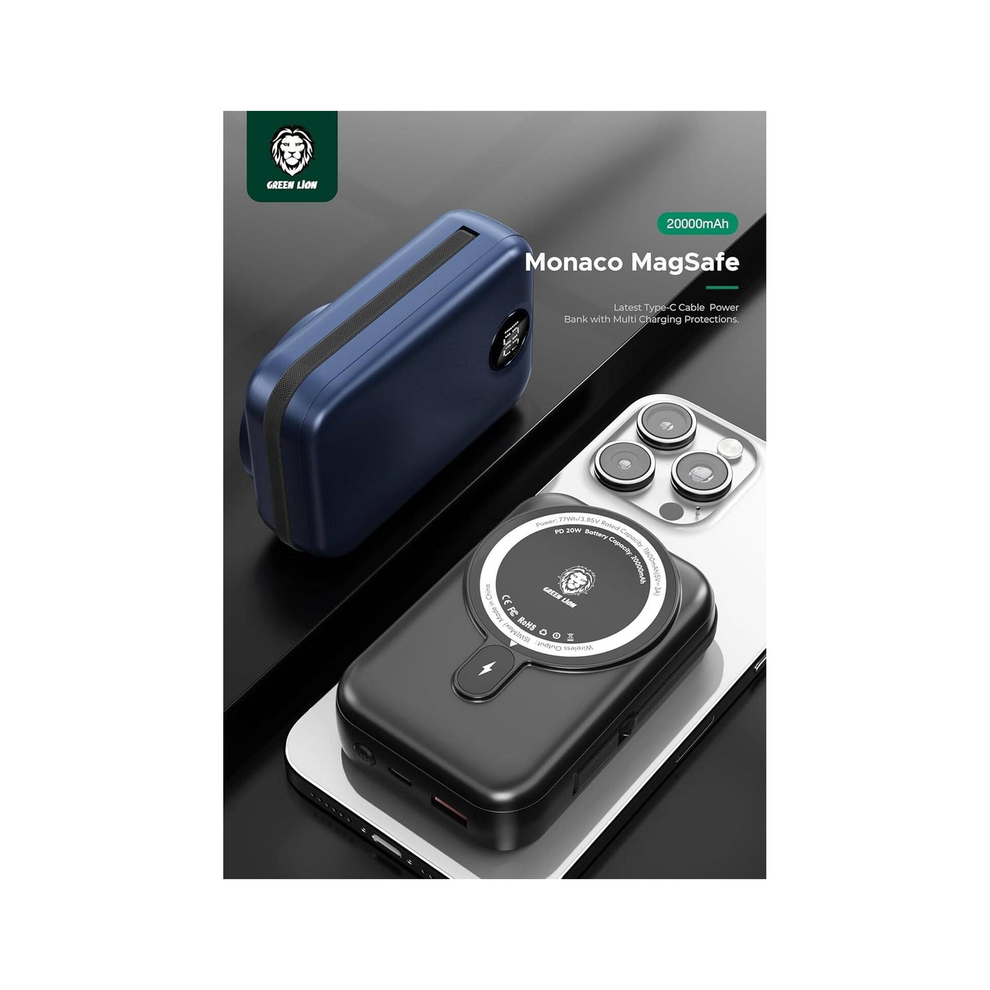 Green Lion Monaco Magsafe Power bank 20000 mAh 20W (Type-C) - Black