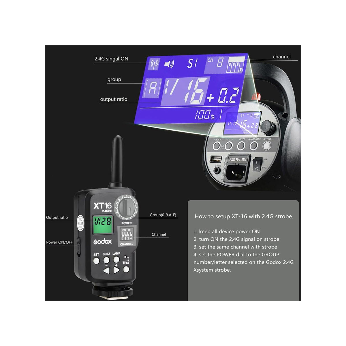 Godox XT-16 Wireless Flash Trigger Transmitter 2.4GHz X System 16 Channels & 16 Groups