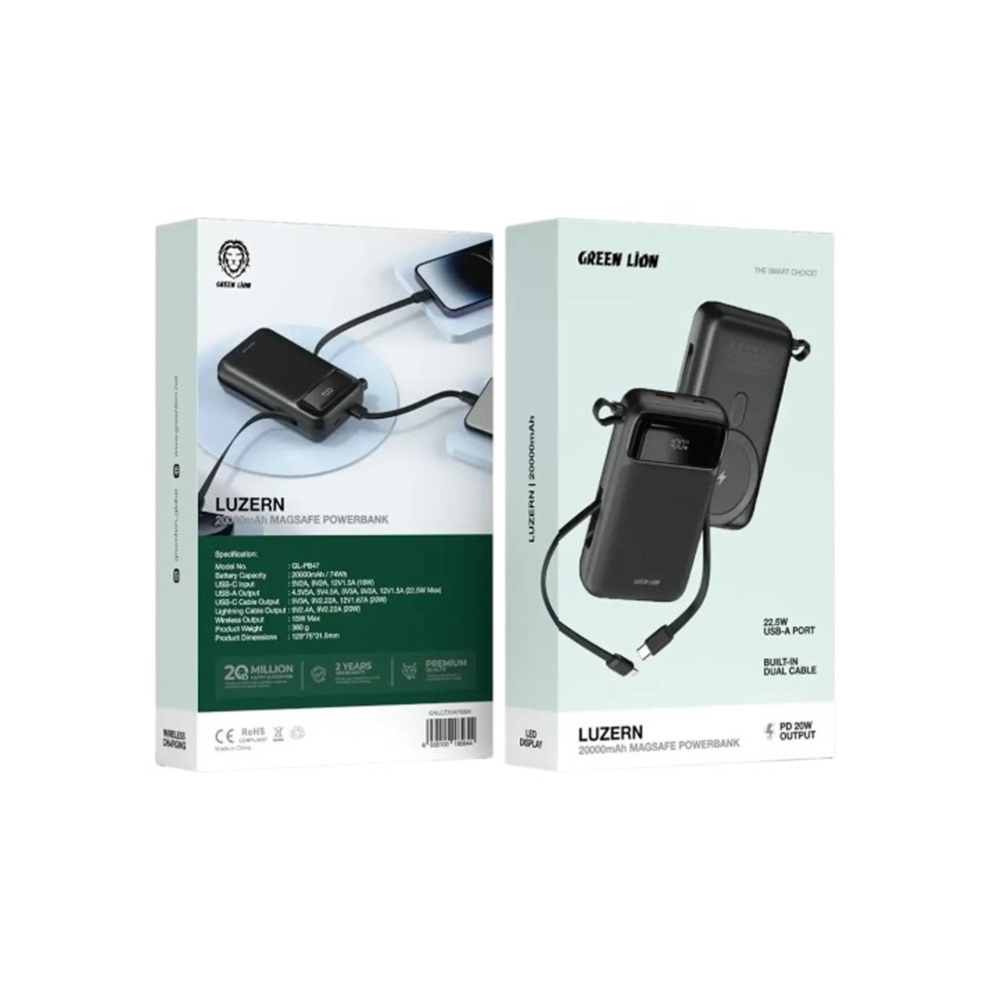 Green Lion Luzern 20000mAh MagSafe Power Bank with Wireless Charging & Fast USB-C Output - Black GL-PB47