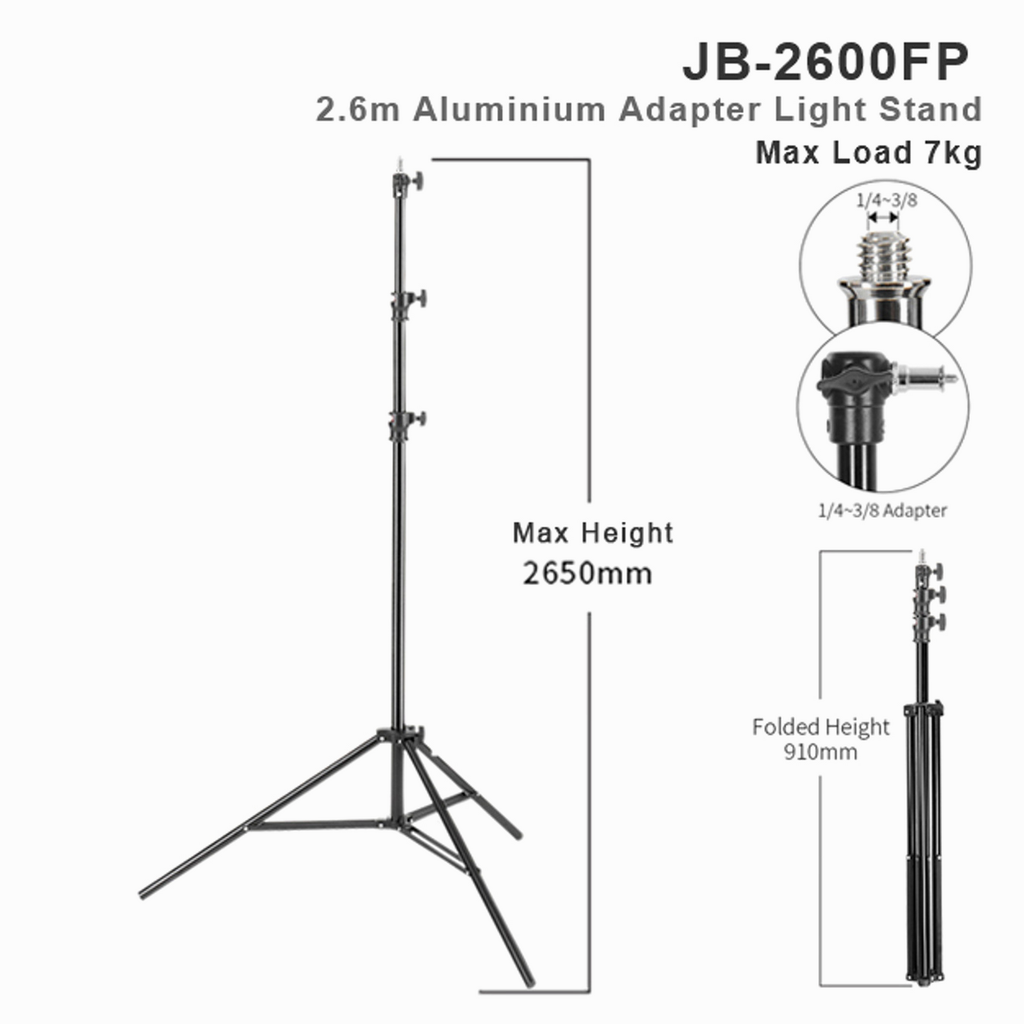 Jinbei JB-2600FP Aluminium Light Stand 2.6m tall ( Air Cushioned)