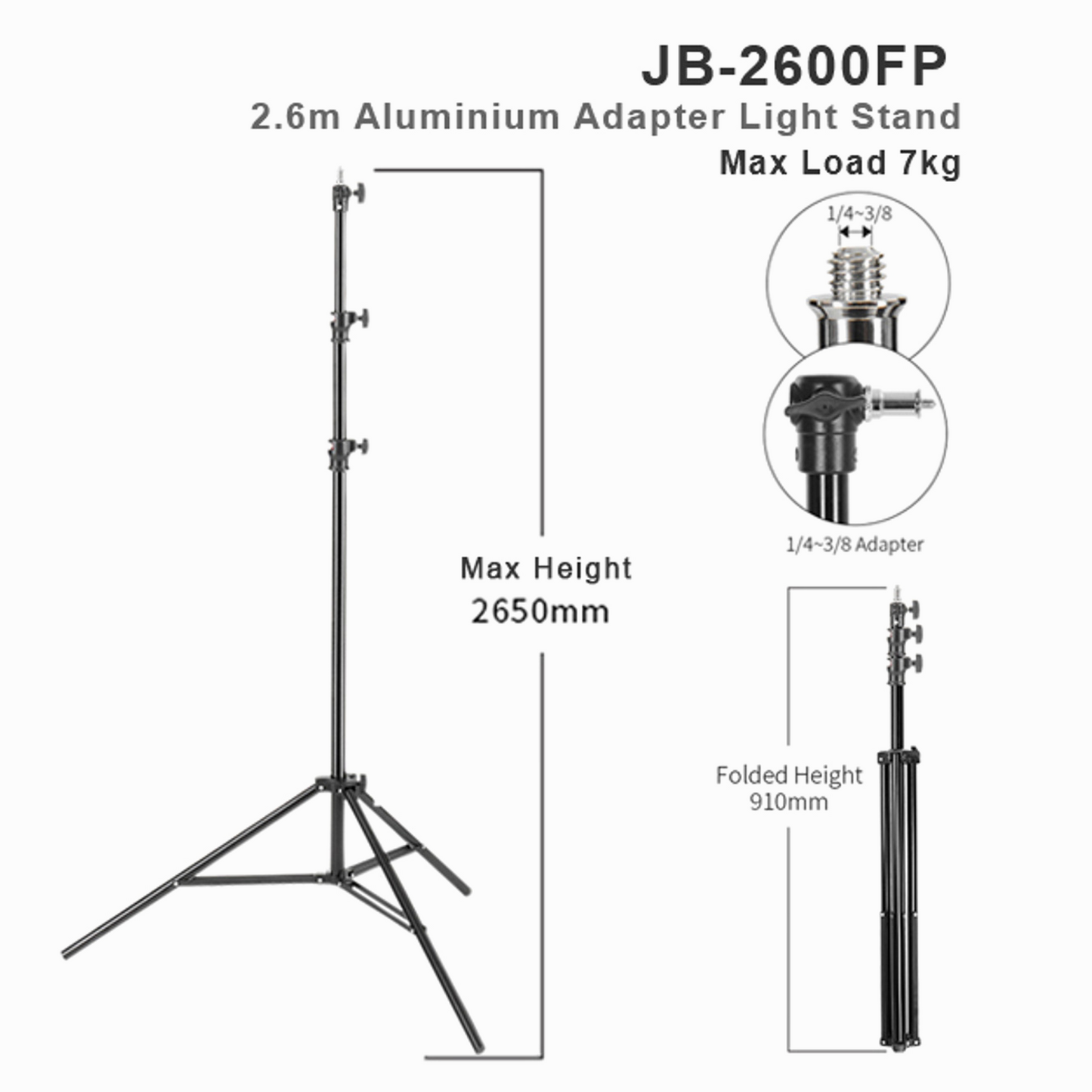 Jinbei JB-2600FP Aluminium Light Stand 2.6m tall ( Air Cushioned)