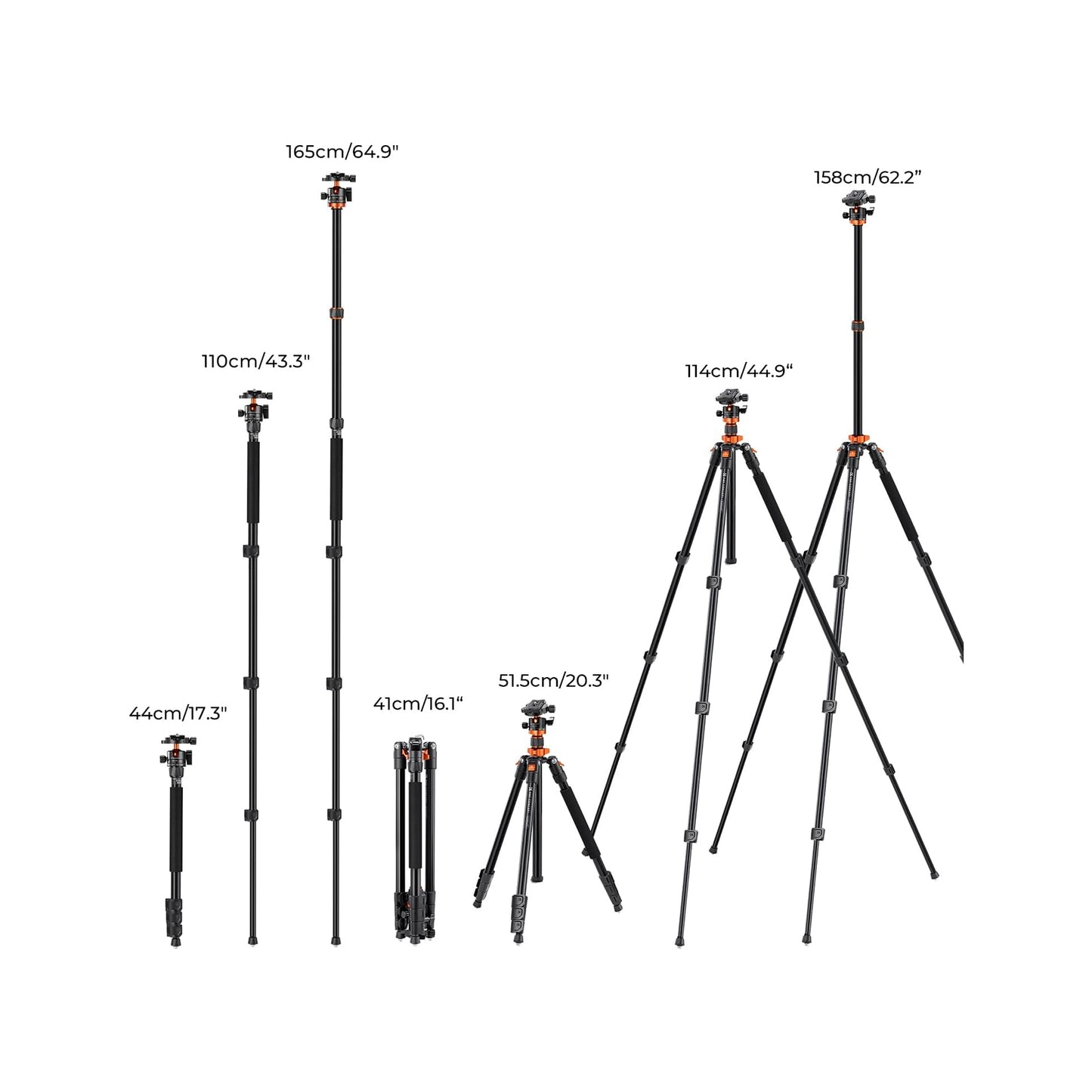 K&F Concept 62″ Aluminium Camera Tripod with Monopod & BH-28L Ball Head-KF09.084V3