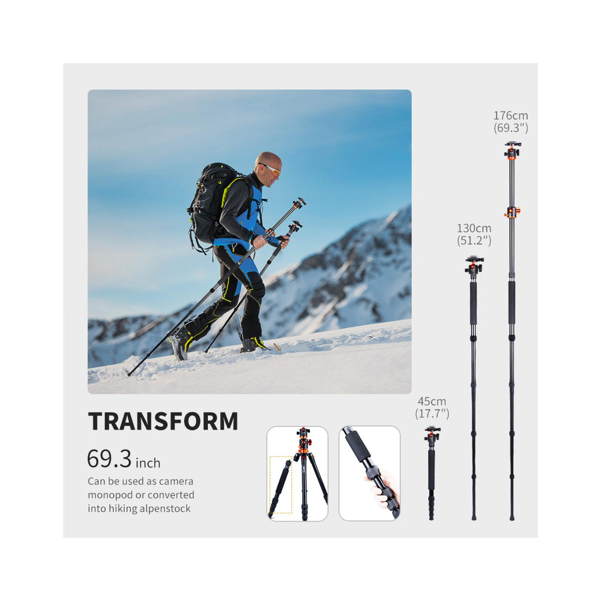 K&F Concept 67″ Overhead Aluminium Camera Tripod with Monopod-KF09.085V7