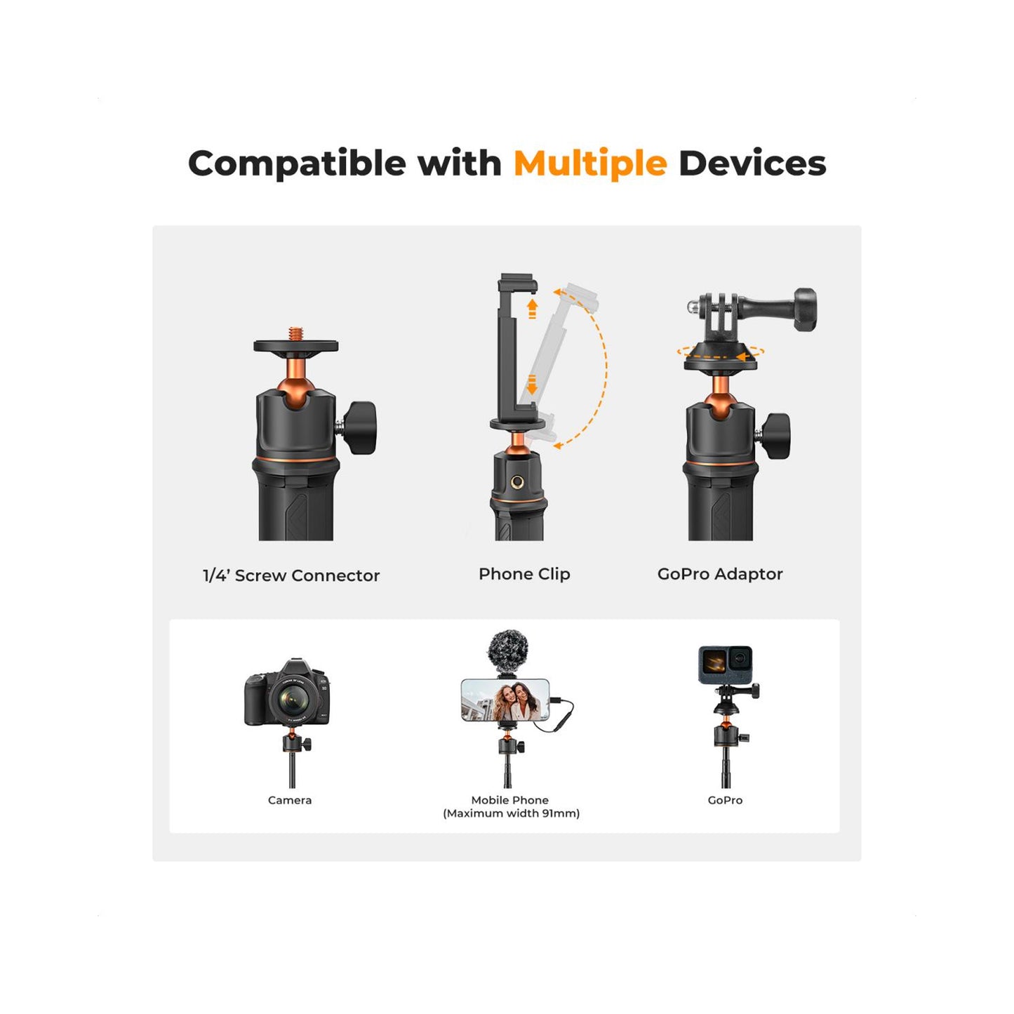 K&F Concept MS11 60cm 3-in-1 Selfie Stick & Desktop Tripod with Bluetooth Remote-KF09.135