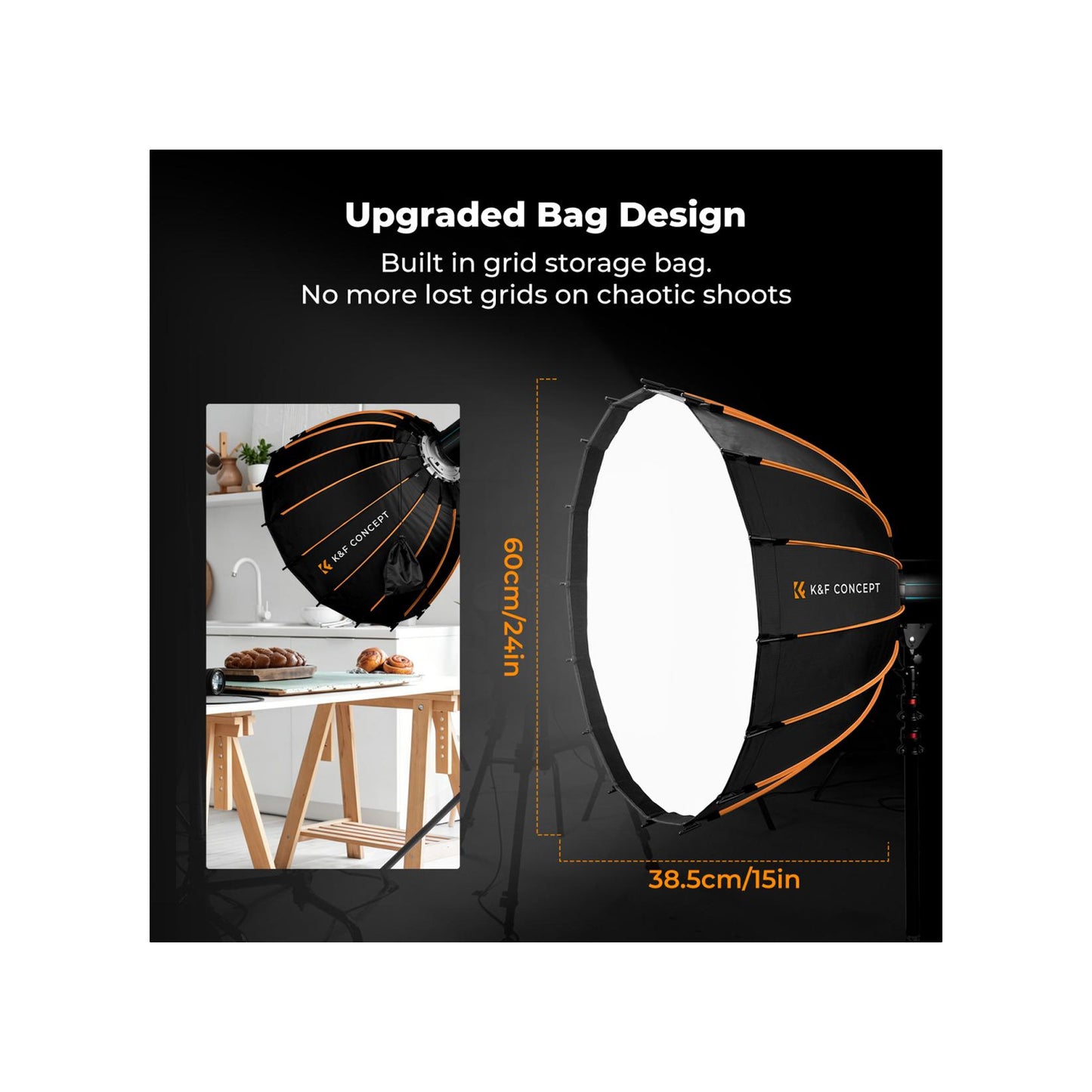 K&F Concept 60cm Quick-Release Bowens Mount Softbox with Grid-KF18.0019