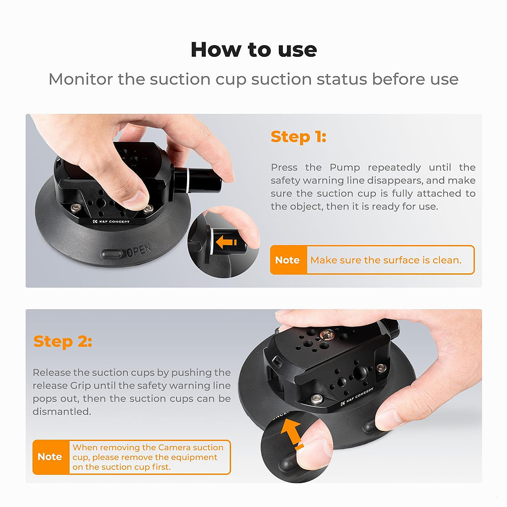 K&F Concept 4.5" Suction Cup Camera Mount with Double Ball Head Magic Arm, Mobile Phone Clamp, Gopro Adapter Accessories, 3/8" to 1/4" Adapter Screw, MS45-KF31.100