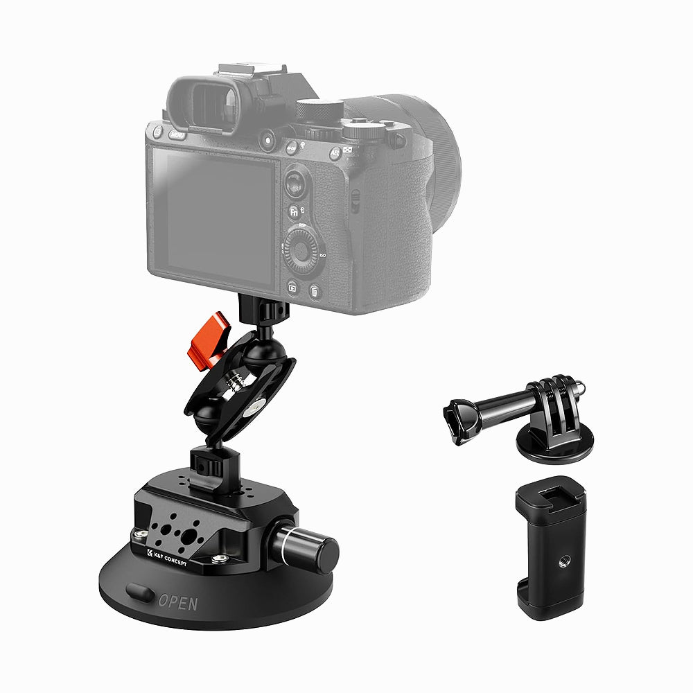 K&F Concept 4.5" Suction Cup Camera Mount with Double Ball Head Magic Arm, Mobile Phone Clamp, Gopro Adapter Accessories, 3/8" to 1/4" Adapter Screw, MS45-KF31.100
