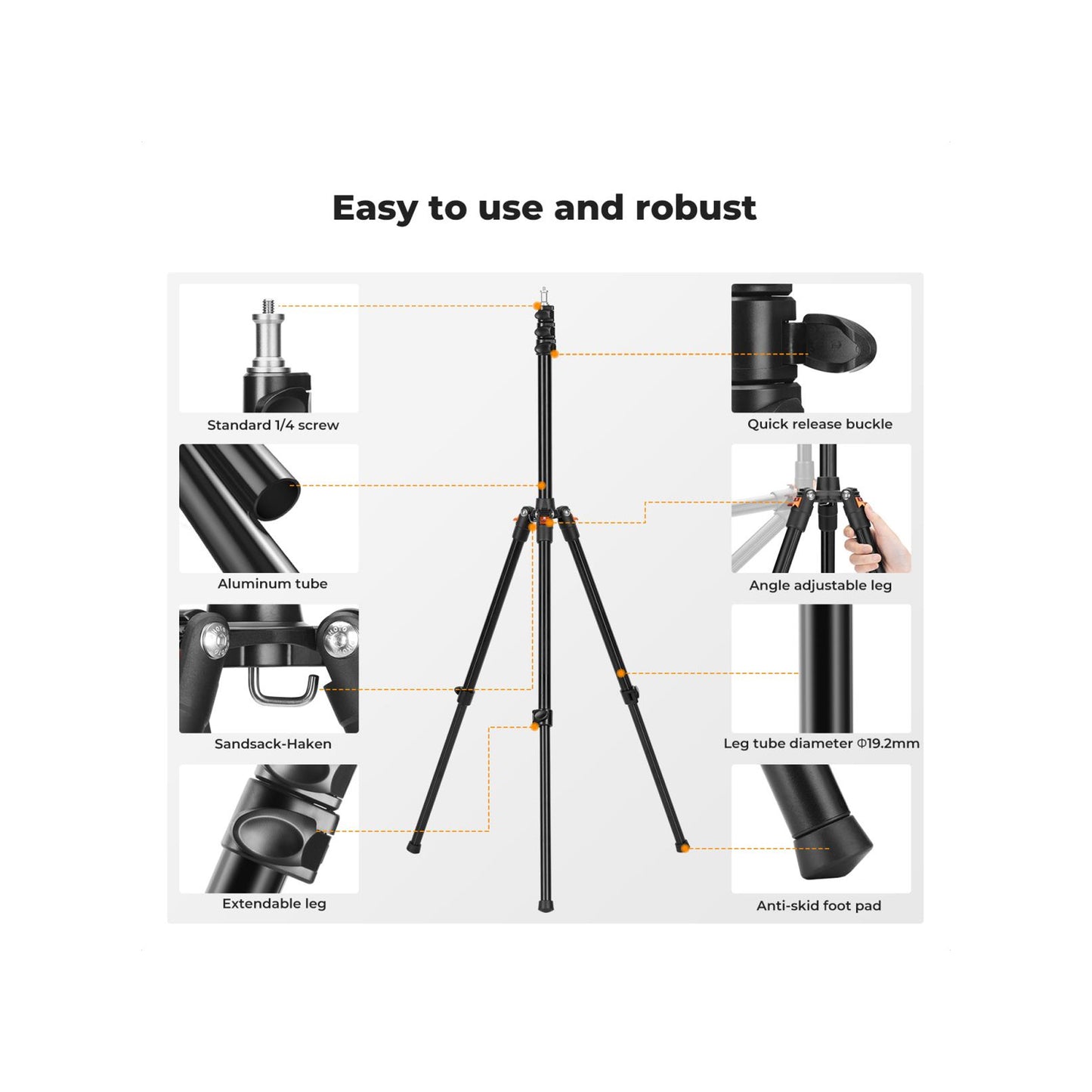 K&F Concept 200cm Extendable Photography Light Stands – 2-Pack (KF34.038S1)