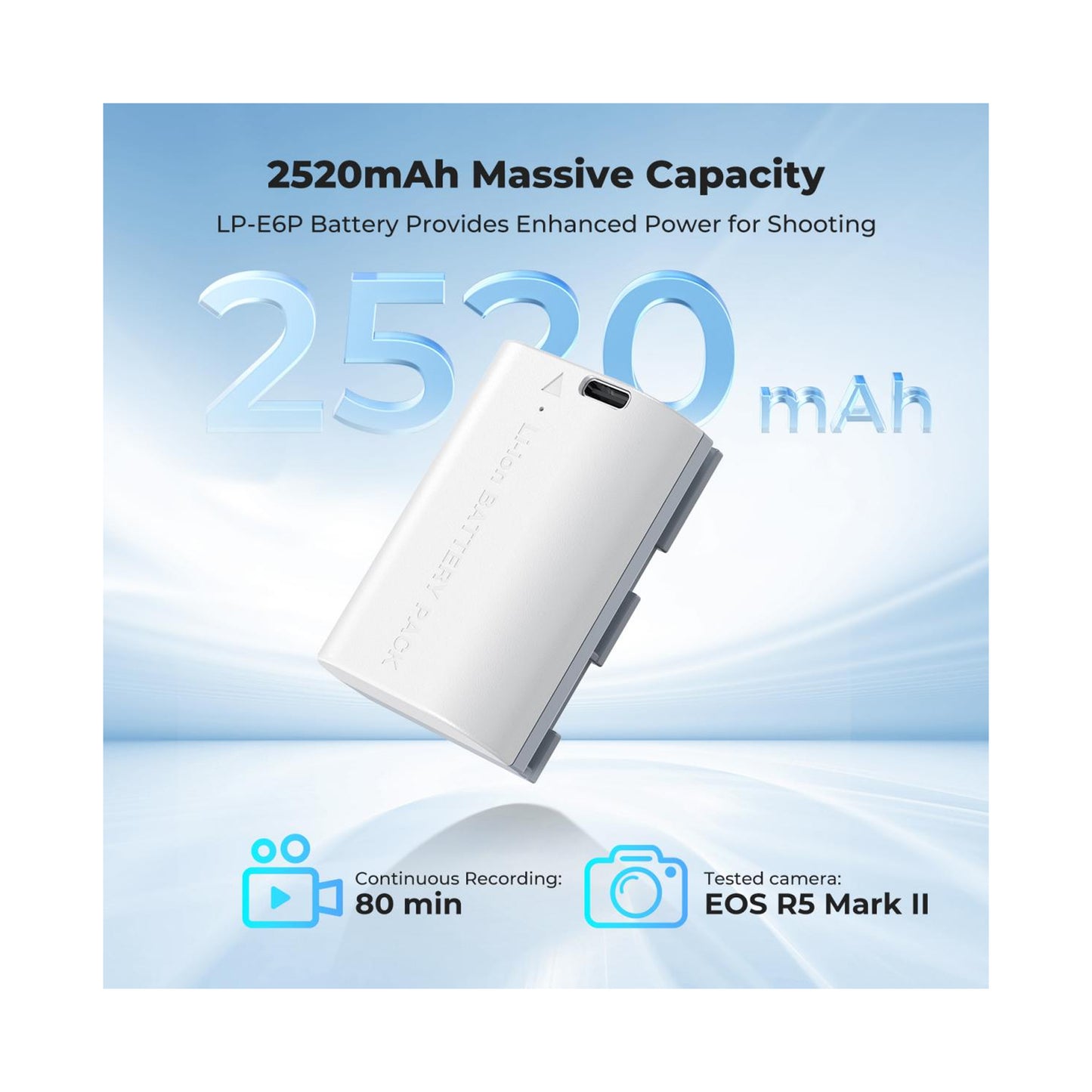 K&F Concept LP-E6P 2520mAh USB-C Camera Battery for Canon – KF28.0131