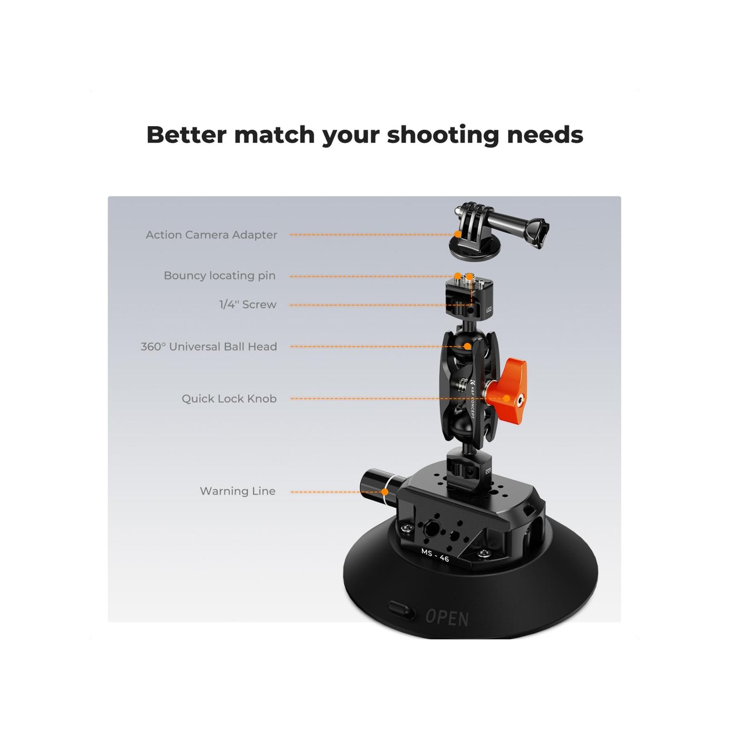 K&F Concept 6-Inch Suction Cup Camera Mount MS-46- KF31.136