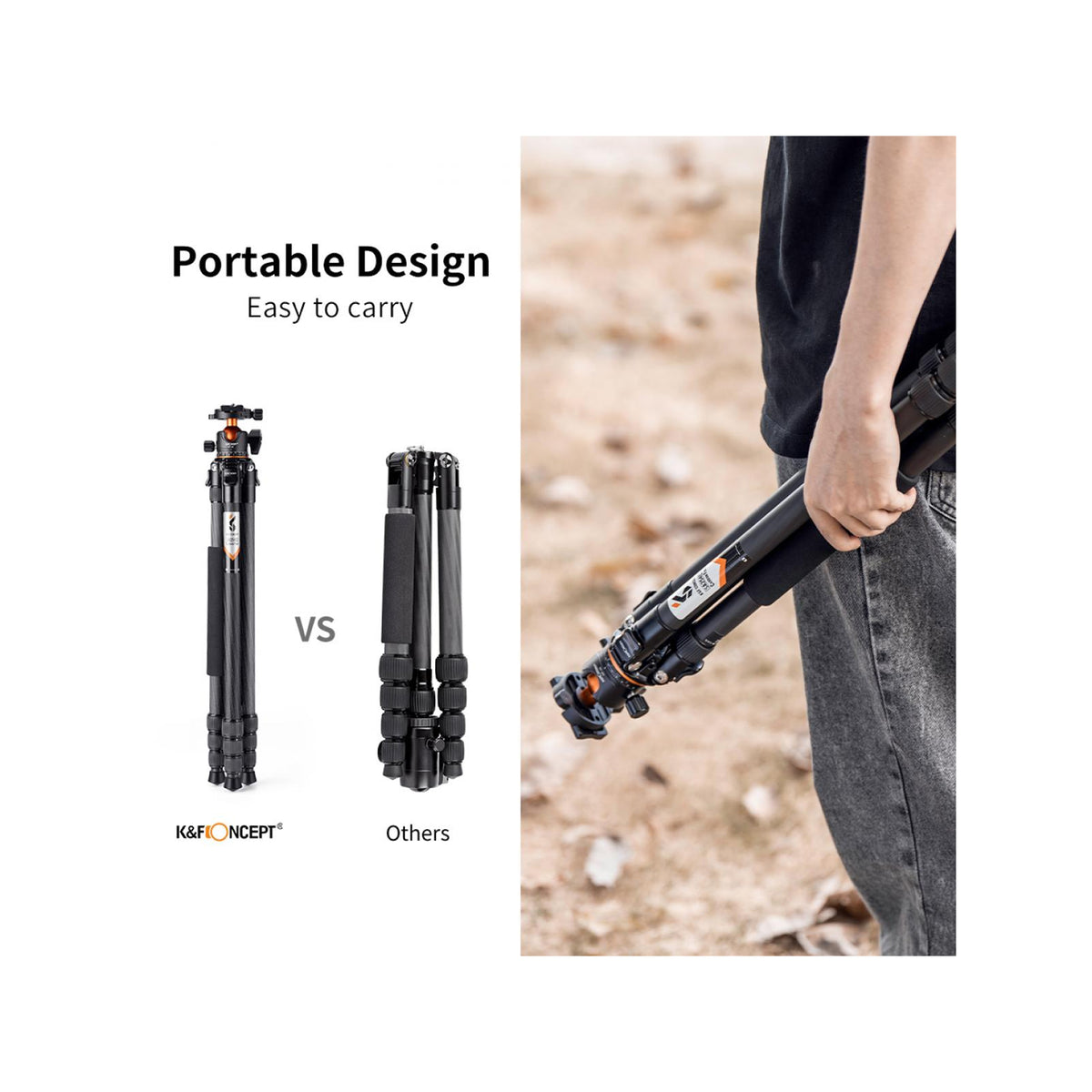 K&F Concept 70″ Carbon Fiber Travel Tripod with BH-36L Ball Head-KF09.098V1