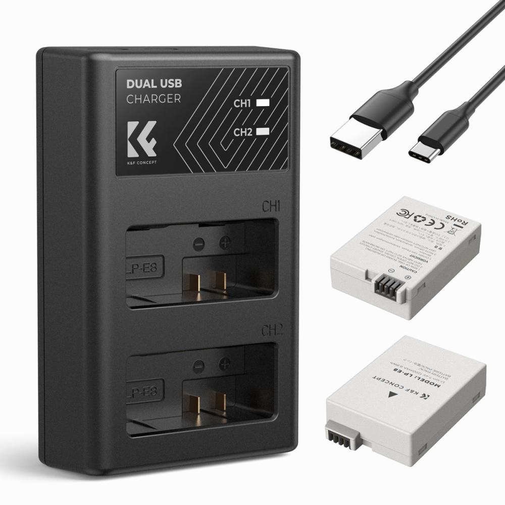 K&F Concept Canon LP-E8 Battery and Charger Set with Dual Slot Charger for Canon EOS 700D 650D 550D X7i X6i X5(KF28.0027)