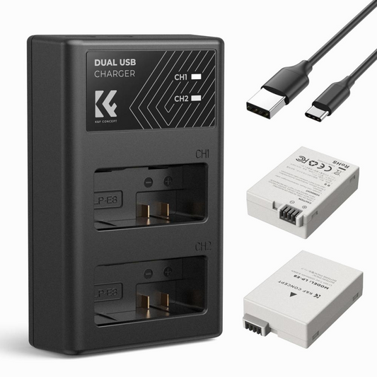 K&F Concept Canon LP-E8 Battery and Charger Set with Dual Slot Charger for Canon EOS 700D 650D 550D X7i X6i X5(KF28.0027)