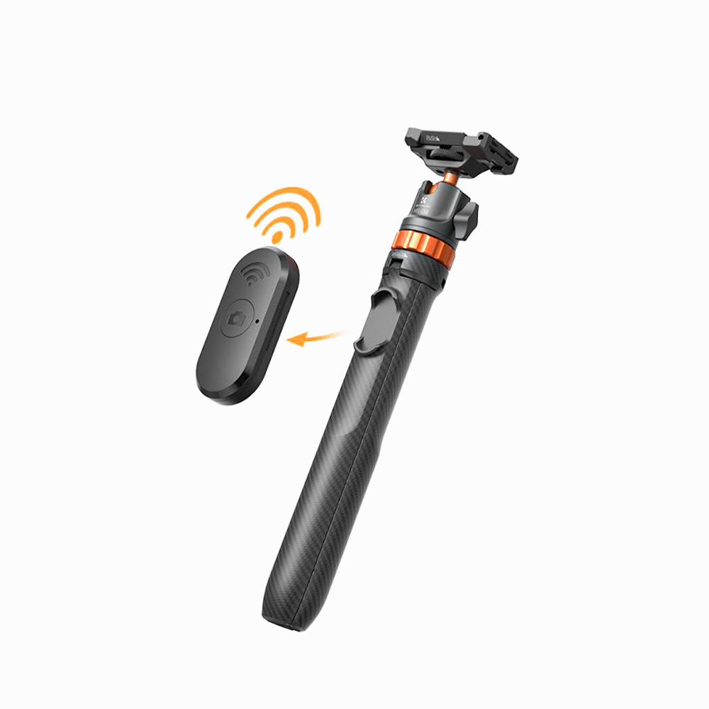 K&F Concept KF09.127V1Tripod Phone Selfie Stick, Black And Orange With Bluetooth Remote Control + Gopro Adapter MS08