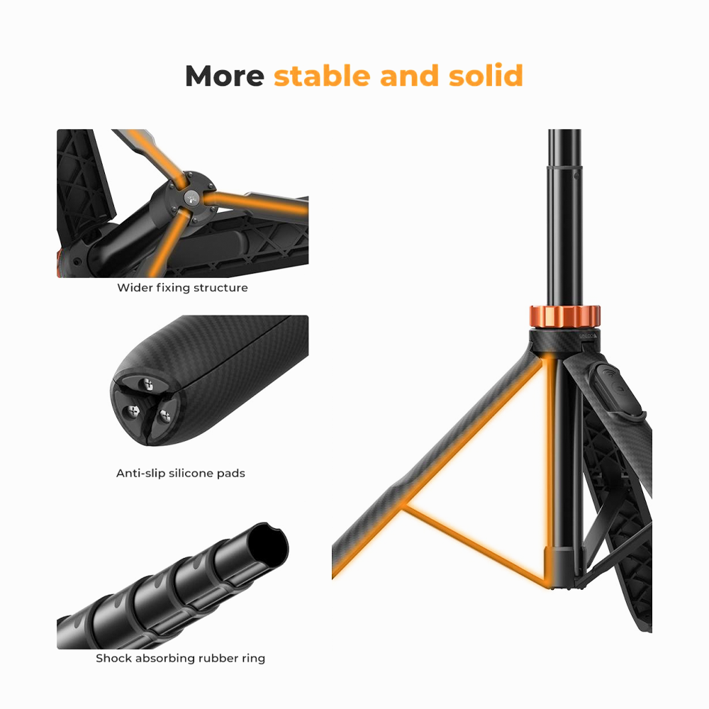 K&F Concept KF09.127V1Tripod Phone Selfie Stick, Black And Orange With Bluetooth Remote Control + Gopro Adapter MS08