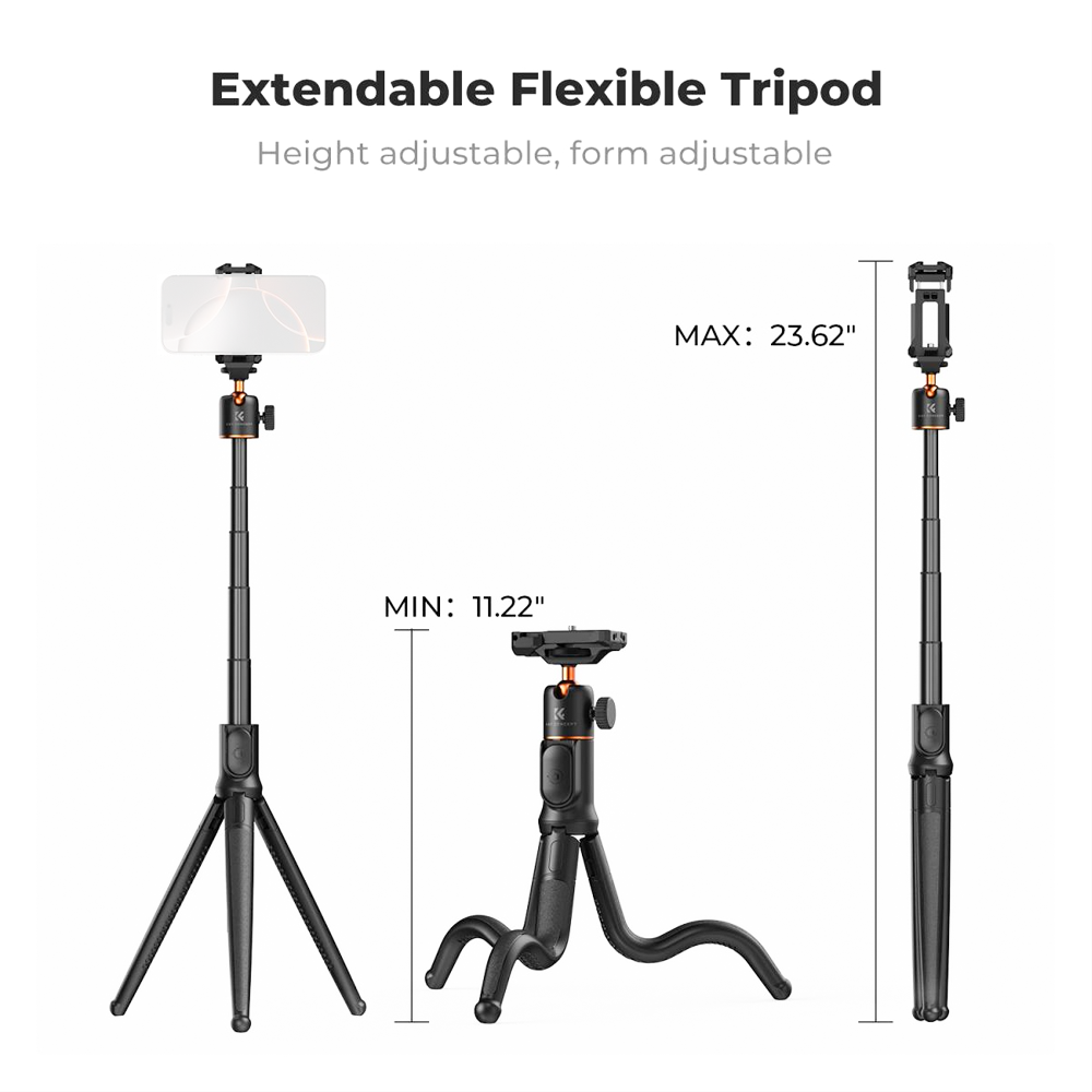 K&F Concept KF09.152 Phone Tripod, Extendable Flexible Tripod with Remote 24in Small Tripod MS29
