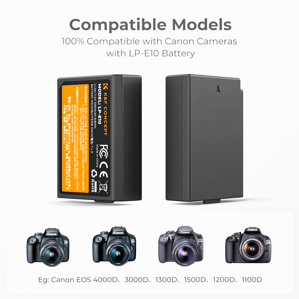 K&F Concept  LP-E10 Battery and Charger Set with Dual Slot Charger-KF28.0028