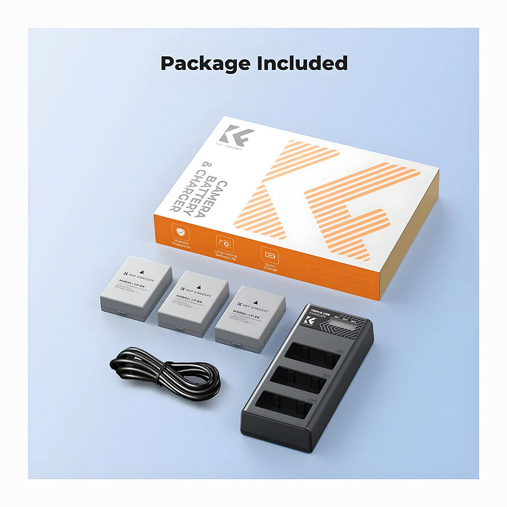 K&F Concept LP-E8 Camera Batteries (3-pack) with 3-slot charger, 1200mAh batteries-KF28.0099