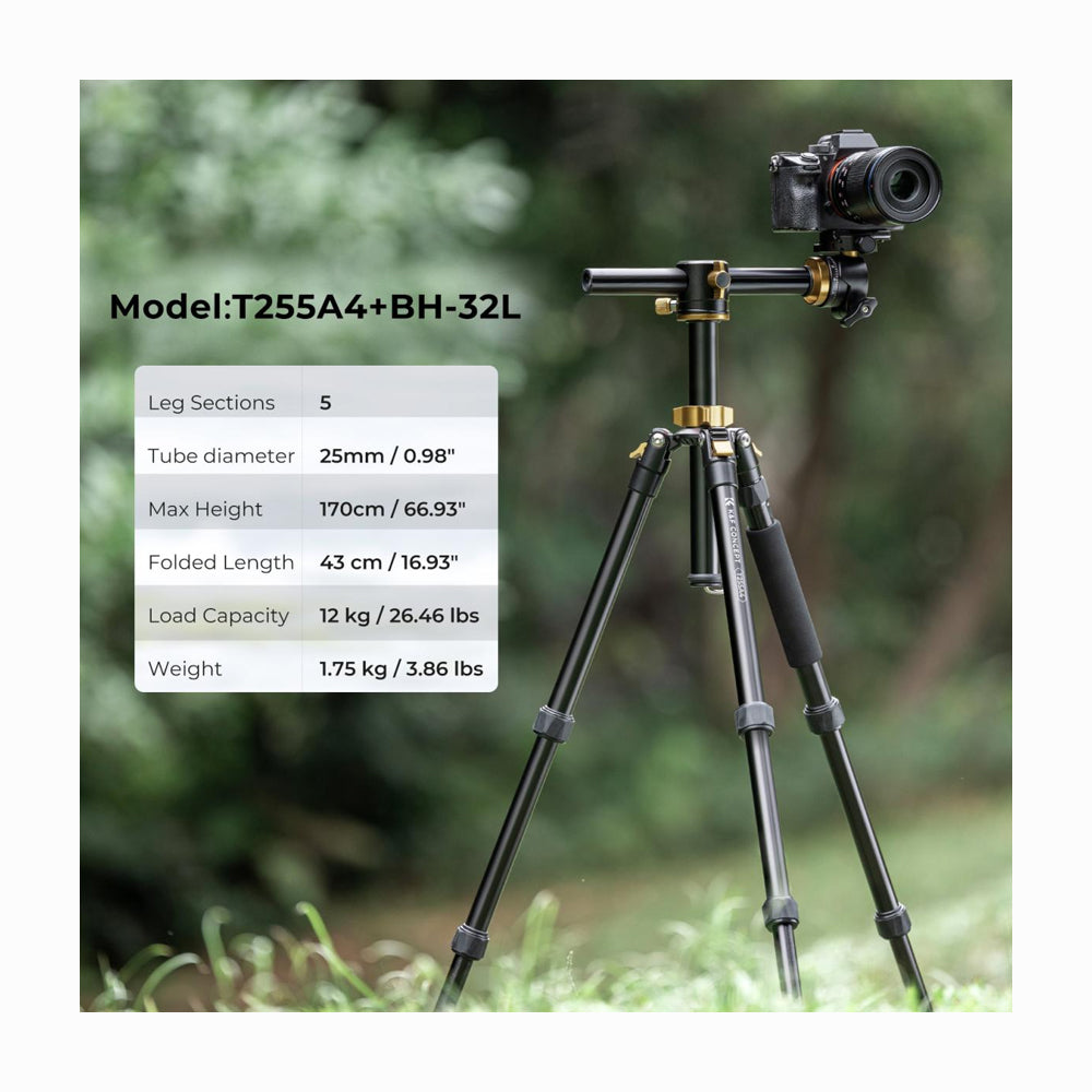 K&F Concept T255A4+BH-32L (Golden) 2-in-1 Aluminum Multifunctional Camera Tripod Monopod-KF09.085V6