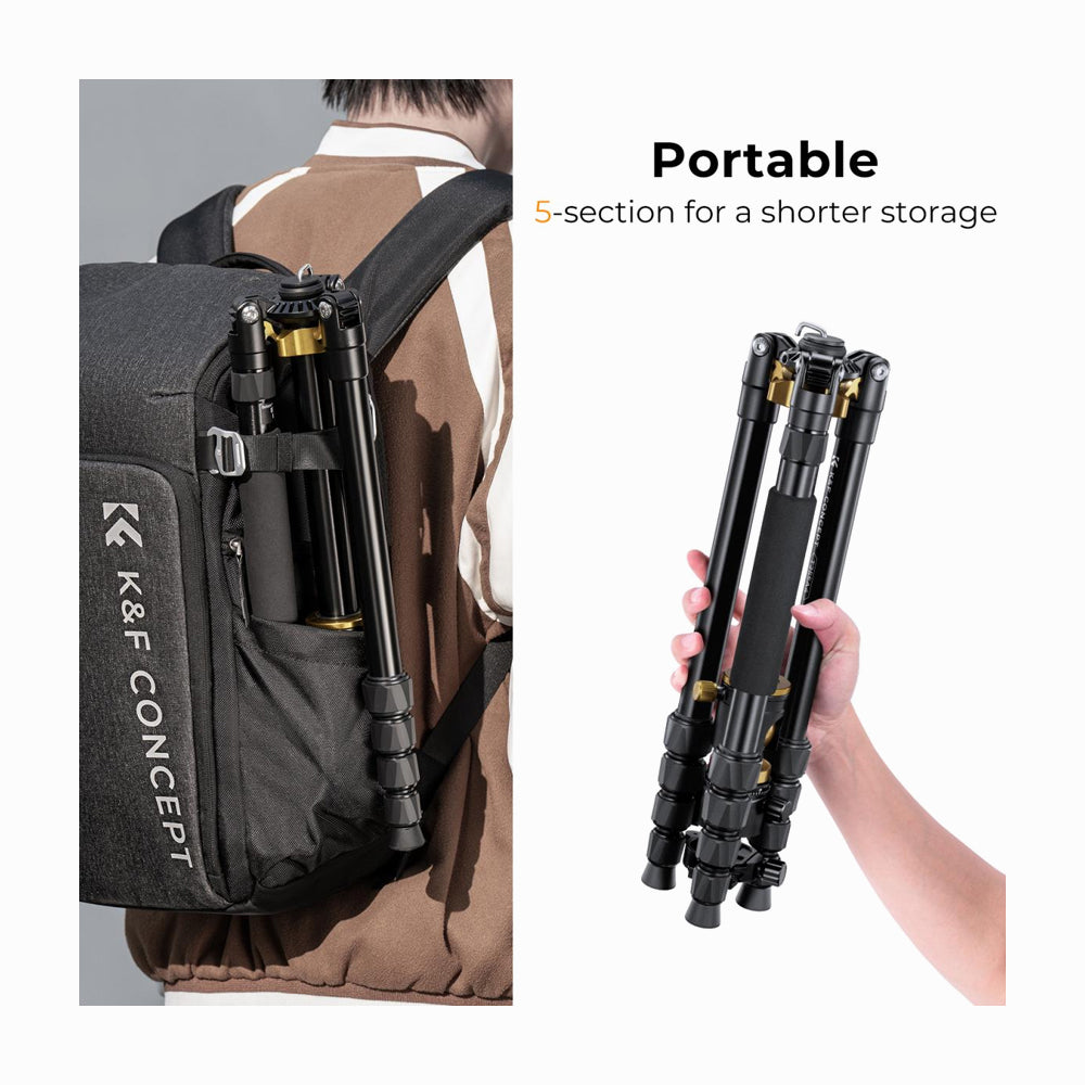 K&F Concept T255A4+BH-32L (Golden) 2-in-1 Aluminum Multifunctional Camera Tripod Monopod-KF09.085V6
