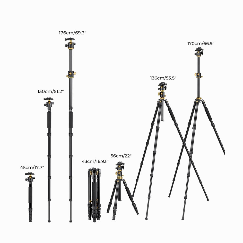 K&F Concept T255A4+BH-32L (Golden) 2-in-1 Aluminum Multifunctional Camera Tripod Monopod-KF09.085V6