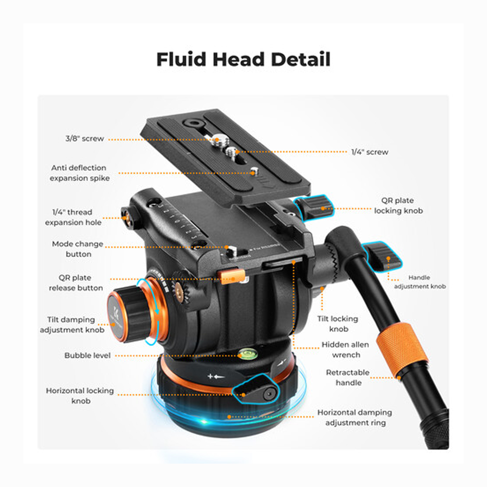 K&F Concept VA3 Heavy-Duty Aluminum Tripod with BV20 Fluid Head