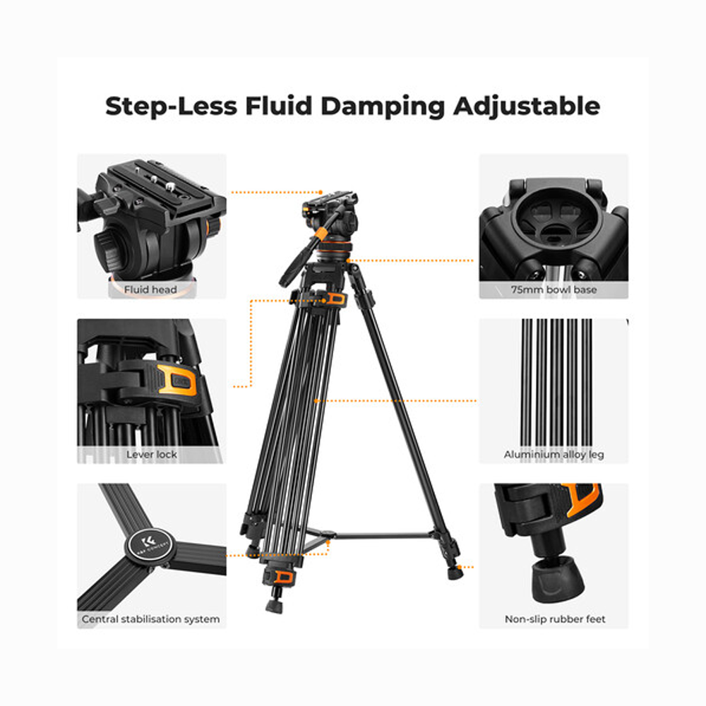 K&F Concept VA3 Heavy-Duty Aluminum Tripod with BV20 Fluid Head