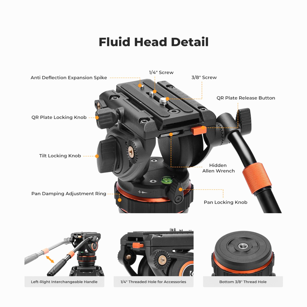 K&F Concept VA3+BV10 Aluminum Alloy Video/Camcorders Tripod-KF09.147