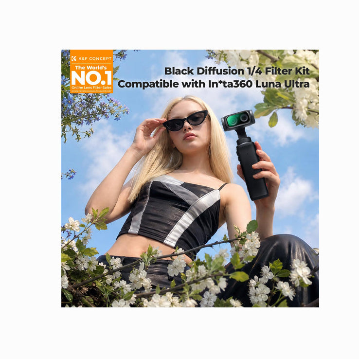 K&F CONCEPT Black Diffusion 1/4 Filter Kit Compatible with Insta360 Luna Ultra, Black-Mist 1/4 Filter with Magnetic Mount, Creates a Cinematic Soft Glow and Atmospheric Mood-KF0103.0501.0010