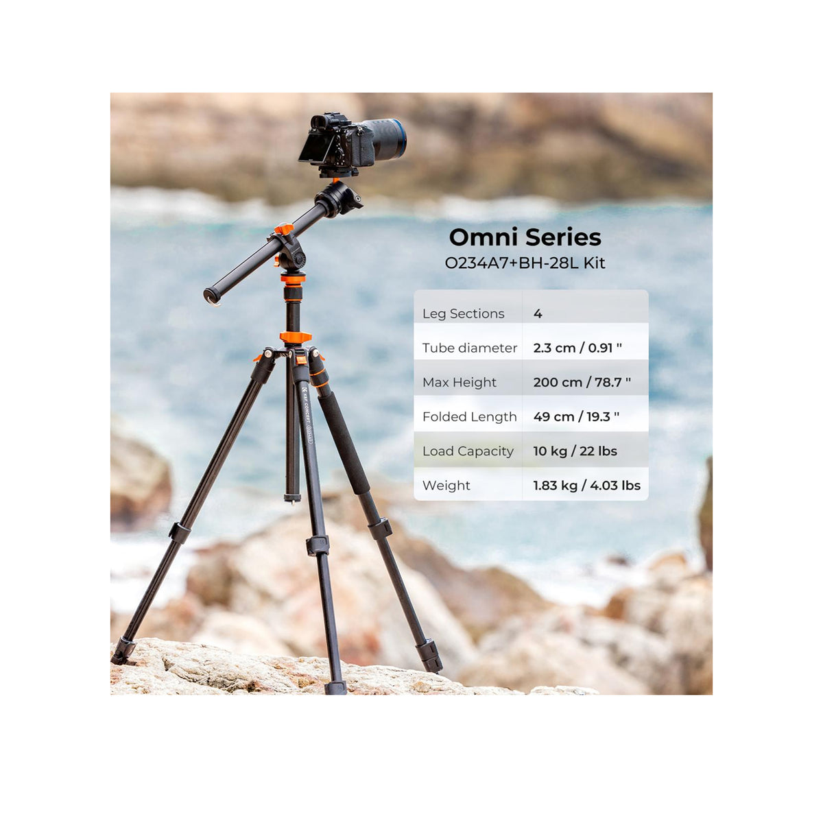 K&F CONCEPT K234A7 Aluminum Tripod + BH-28L Ball Head + S210 Cross Column (KF09.087V6)
