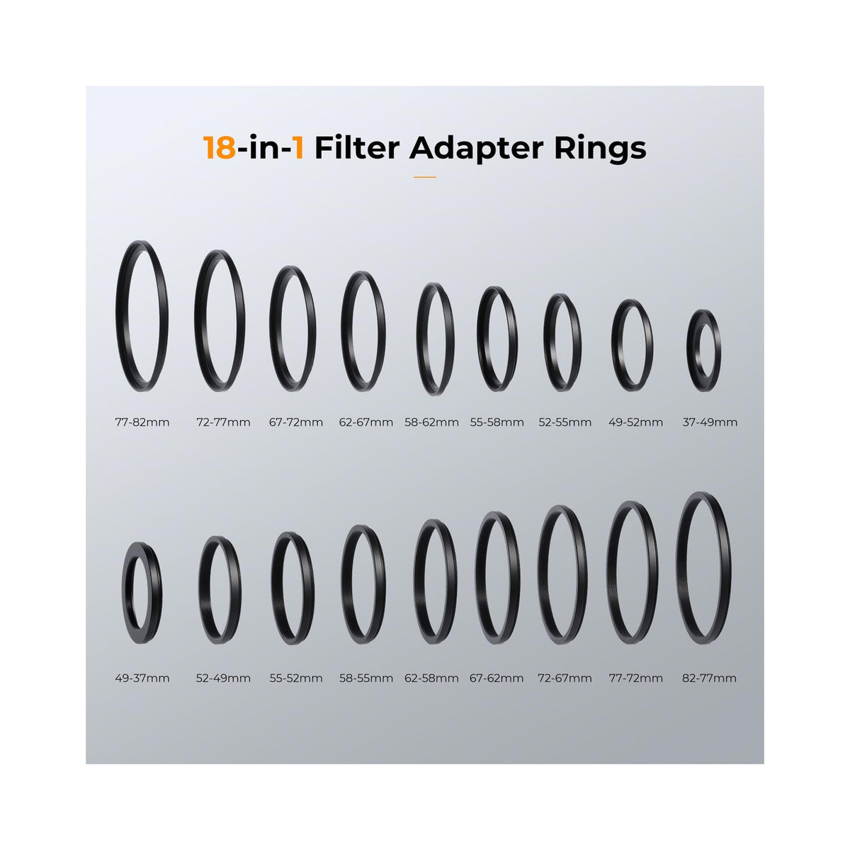 K&F Concept 18 Pieces Filter Ring Adapter Set (SKU.0629)