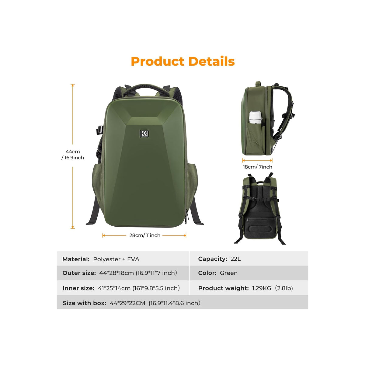 K&F Concept KF13.134V3 Green Camera Backpack Bag 22L