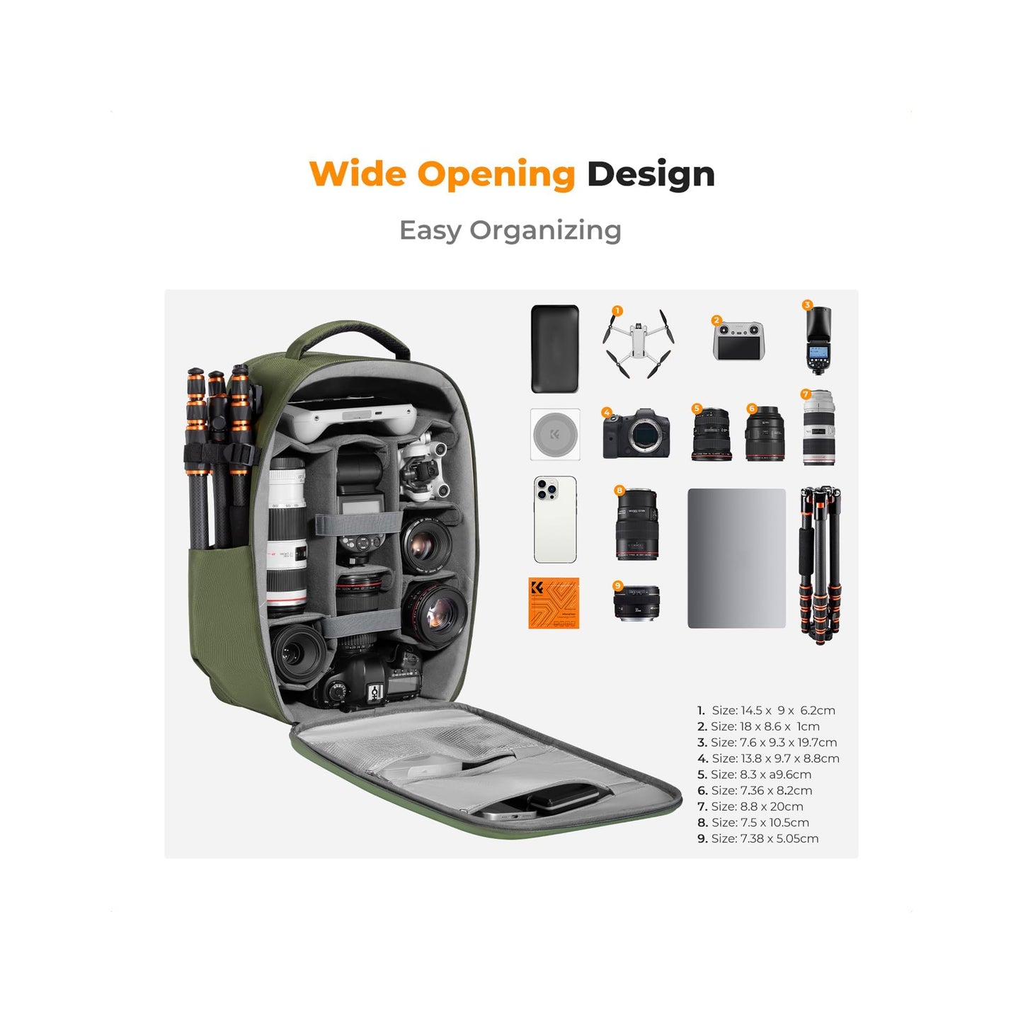 K&F Concept KF13.134V3 Green Camera Backpack Bag 22L