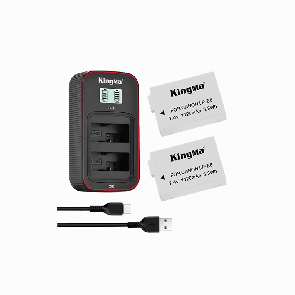 KingMa LP-E8 2-Pack Battery and LCD Dual Charger Kit for Canon