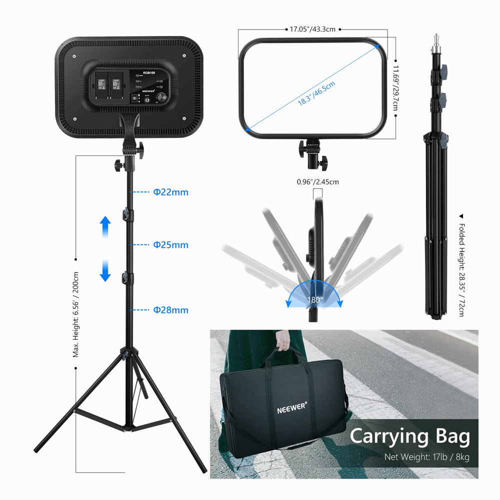 NEEWER 2 Pack RGB168 18.3 Inch LED Panel Video Light