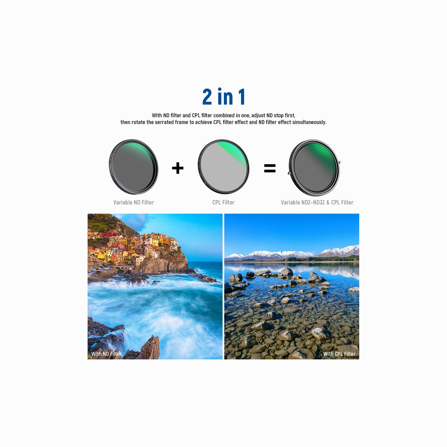 NEEWER 67 mm 2-in-1 MRC HD Variable ND2–ND32 & CPL Lens Filter