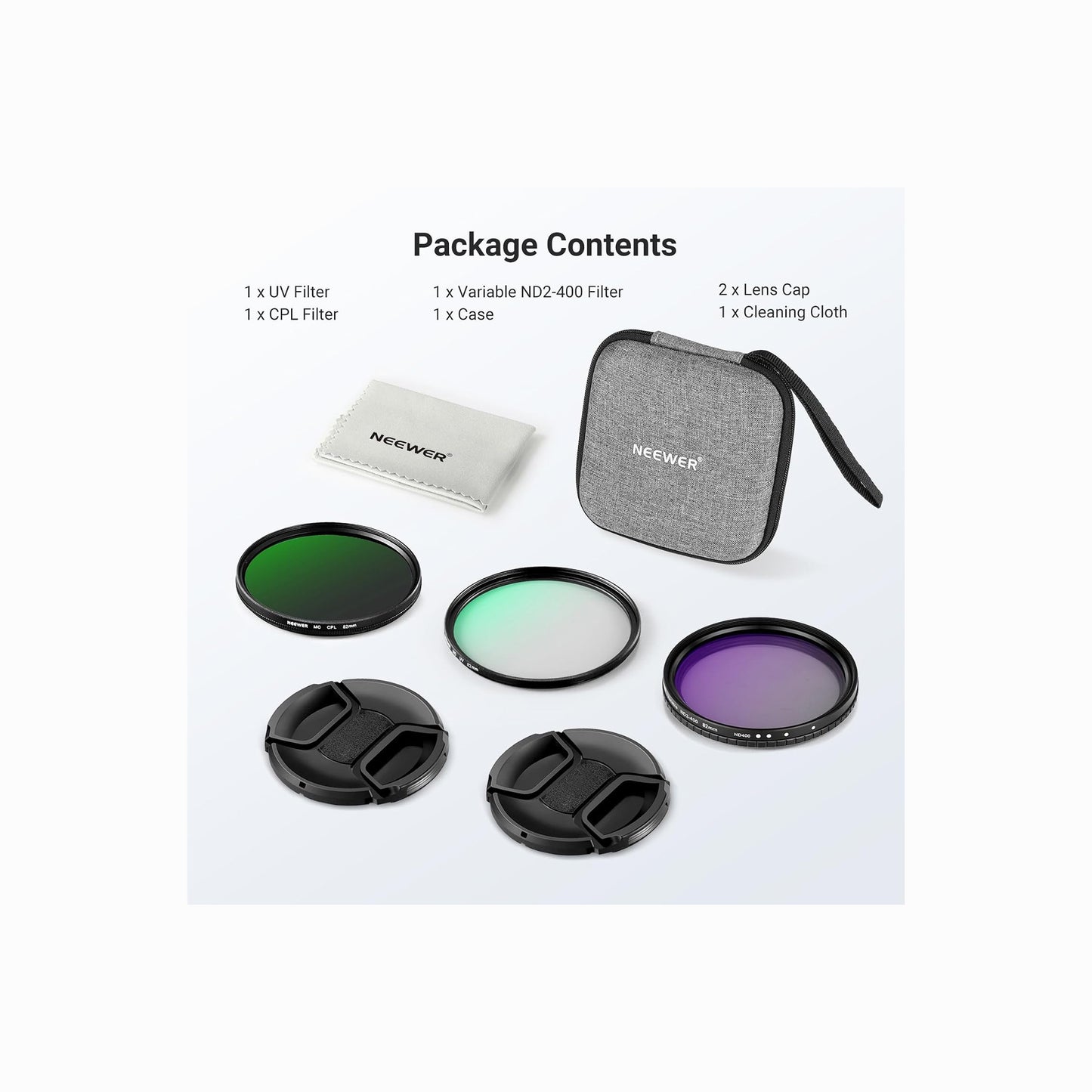 NEEWER 82mm Variable ND2-400, CPL & UV Lens Filter Kit – 3 Pack